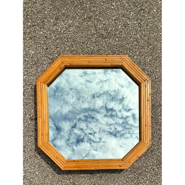 Vintage Octagonal Bamboo Wall Mirror For Sale - Image 11 of 17