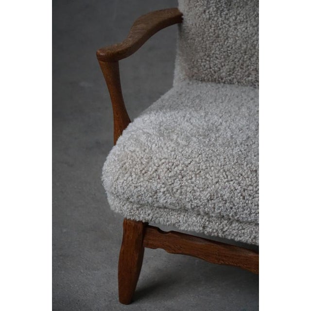 Vintage Danish Highback Chair in Oak and Shearling Lambswool by Viggo Boesen, 1950s For Sale - Image 12 of 17