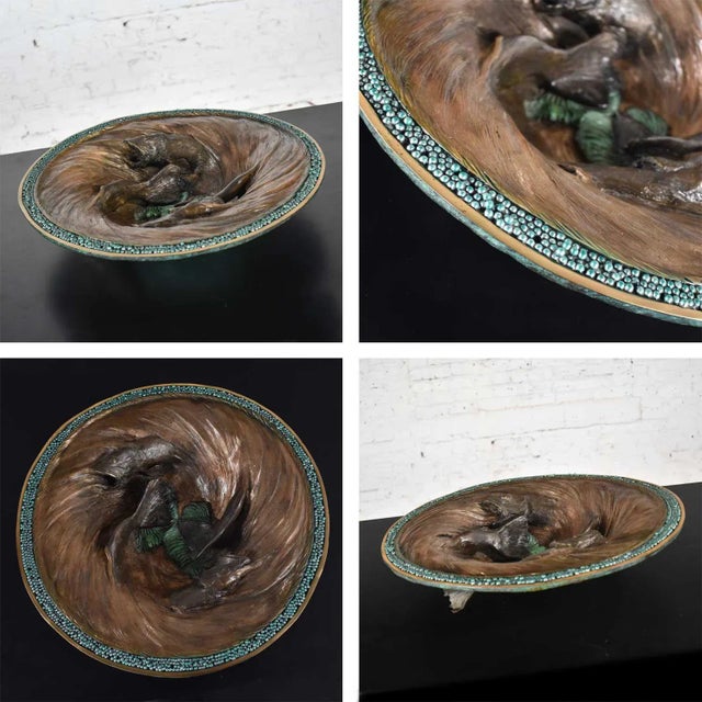Organic Modern Cast Bronze Bowl Sculpture With Fish Design by John Forsythe For Sale - Image 9 of 13