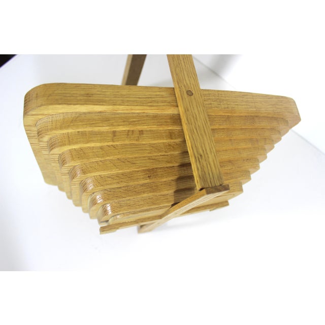 Wood Vintage Oak Wood Collapsible Basket Bowl For Sale - Image 7 of 9