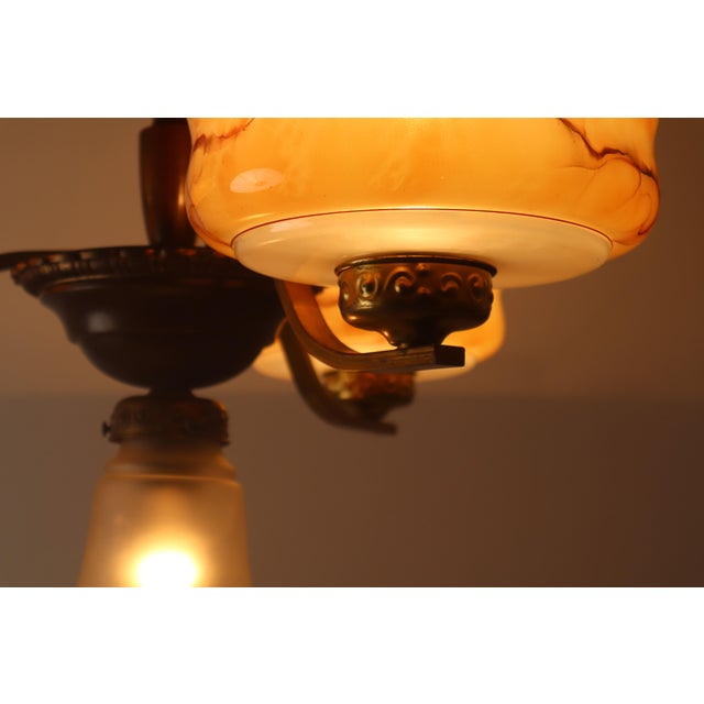 Danish Art Deco Chandelier with Alabaster-Look Glass Bowls For Sale - Image 16 of 18