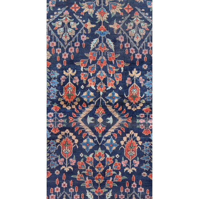 Tribal Antique Persian Tabriz Carpet With Botanical Elements in Navy Blue, Red-Orange For Sale - Image 3 of 8