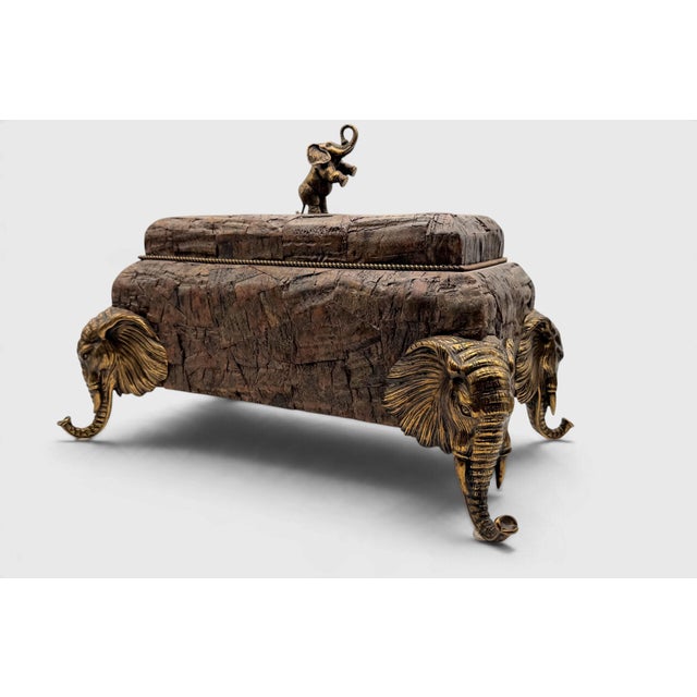 Wood Maitland Smith Elephant Box With Brass Mounts For Sale - Image 7 of 14