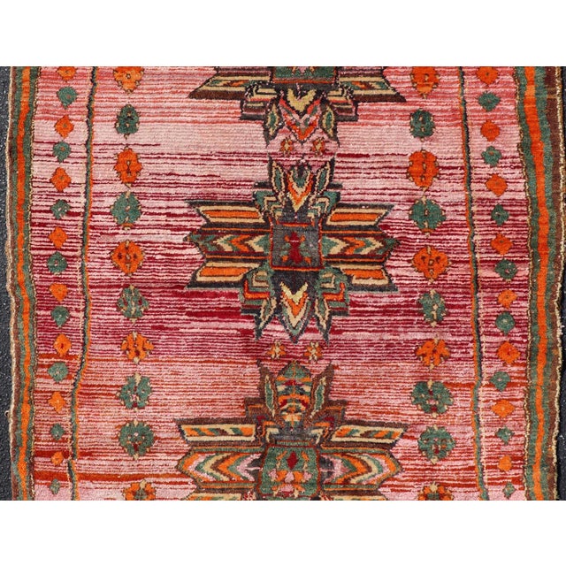 Tribal Vintage Caucasian Kazak Rug With Tribal Medallions in Pink and Orange 3'9 X 5'9 For Sale - Image 3 of 11