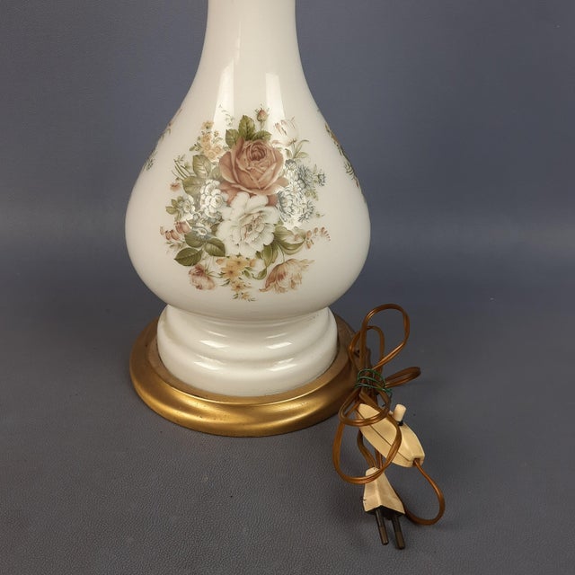 Metal Large Brass Glass Table Lamp with Floral Motifs, 1960s For Sale - Image 7 of 18