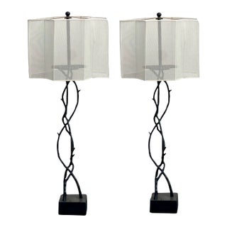 20th Century Rustic Iron Faux Bois / Twig Form Floor Lamps - Pair For Sale