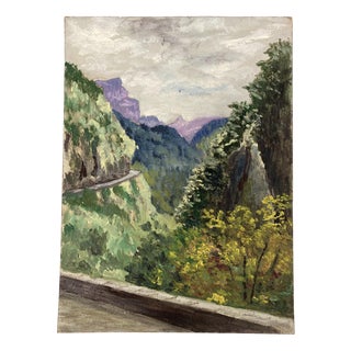 Henry d'Avesnes, Landscape with the Mauve Mountains, Oil on Cardboard, 1950s For Sale