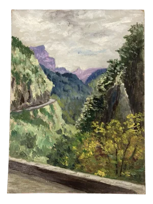 Henry d'Avesnes, Landscape with the Mauve Mountains, Oil on Cardboard, 1950s