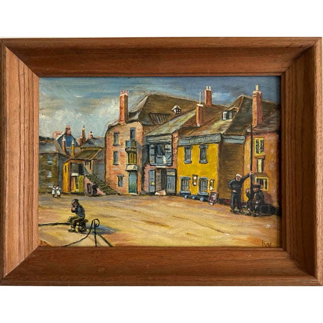 English Vintage Oil Painting on Canvas of Quayside, St. Ives, England For Sale - Image 3 of 7