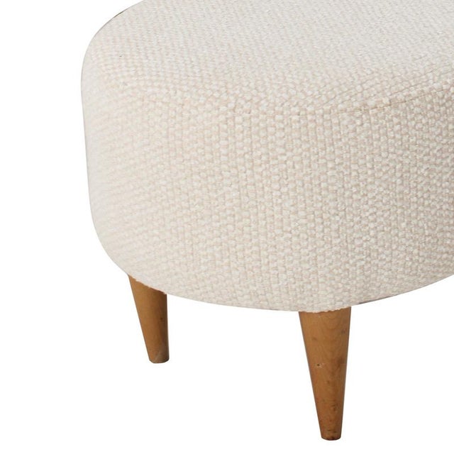 Cream Cream Footstool with Wooden Legs, Italy, 1960 For Sale - Image 8 of 9