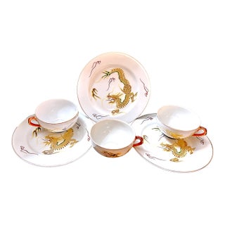 Vintage Gem China Japanese Dragon Moriage Gold Accented Tea Cups & Saucers- 6 Pieces For Sale