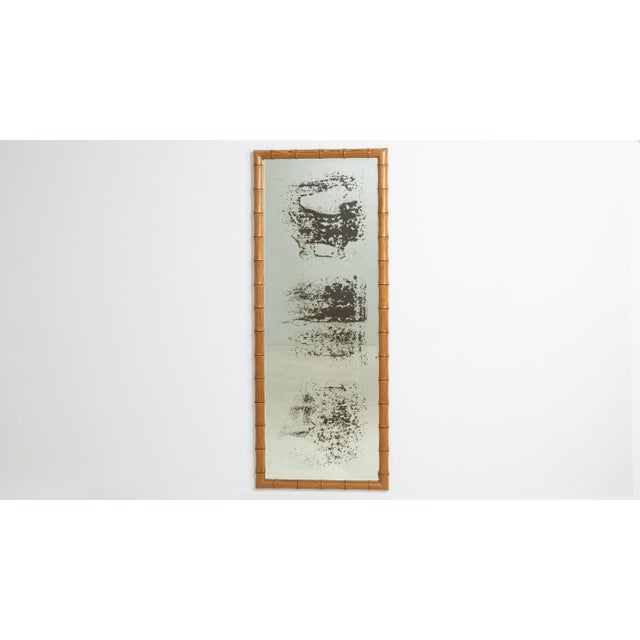 French 20th Century French Faux Bamboo Carved Wood Wall Mirror For Sale - Image 3 of 8
