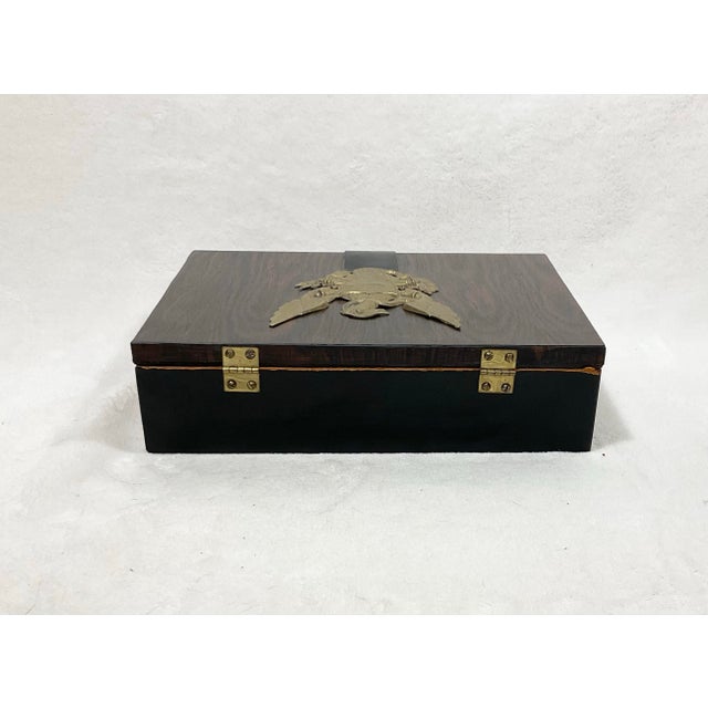 1960s Vintage West Germany Rosewood & Brass Jewelry Box Storage Organizer Men’s Gift Trinket Box, Circa 60s For Sale - Image 5 of 12