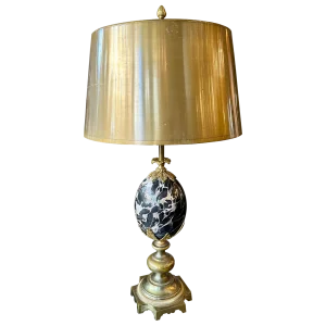 Ouef Rocaces Bronze and Portoro Marble Table Lamp attributed to Maison Charles for Maison Charles, 1970