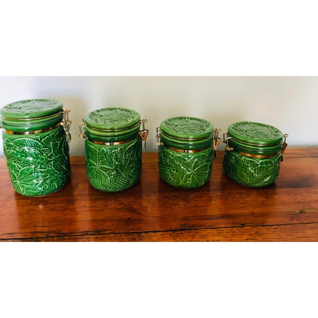 Ceramic Andrea by Sadek Green Vintage Kitchen Storage Jars - Set of 4 For Sale - Image 7 of 10