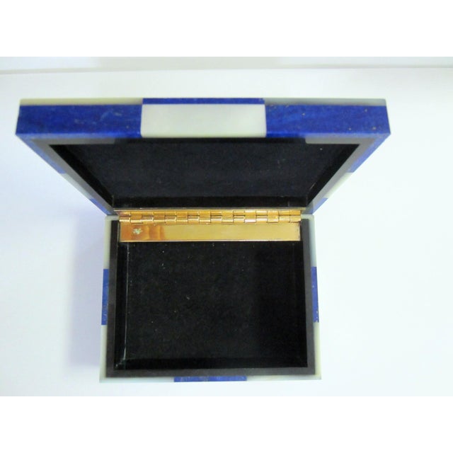 Lapiz Lazuli Intarsia Mother of Pearl Vintage Jewelry Box For Sale - Image 13 of 14