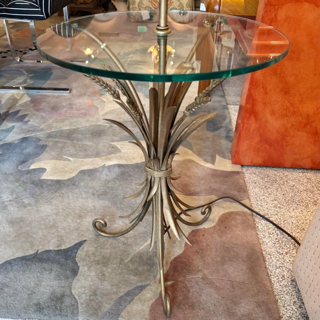 Metal Vintage Capiz Shell Floor Lamp With Sheaf of Wheat Table For Sale - Image 7 of 11