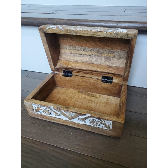 Asian Vintage Hand Carved Mango Wood Box For Sale - Image 3 of 6