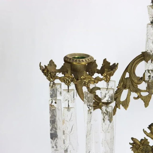 Pair of Antique Bronze & Crystal Three-Light Floral Basket Girandoles C1880 For Sale - Image 9 of 14