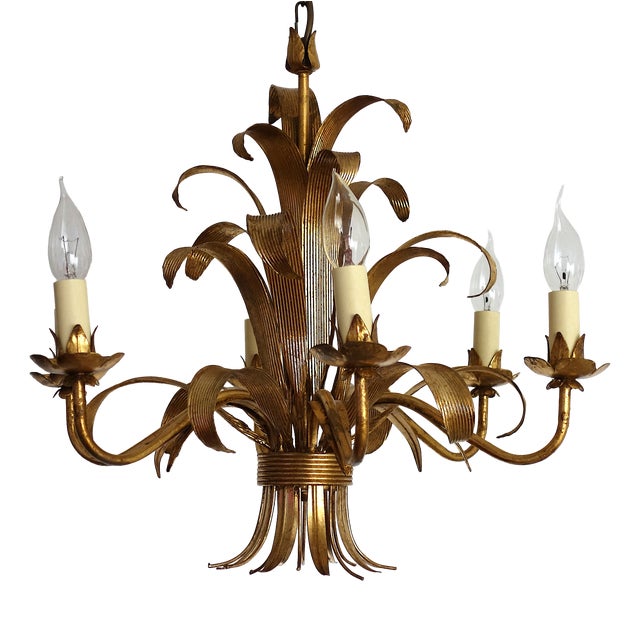 Gilded Metal 6-Light Chandelier by Hans Kögl, 1970s For Sale