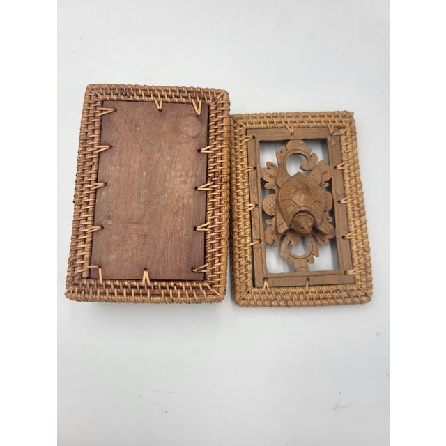 Vintage Rattan Box, Wooden Turtle on Top, 1960s For Sale - Image 4 of 6