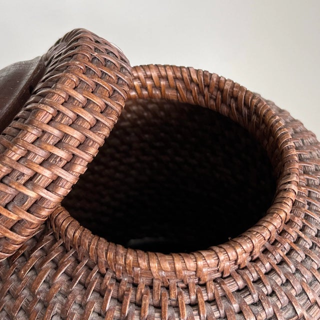 Late 20th Century Boho Chic Large Handwoven Rattan and Wood Ginger Jar With Lid From the Philippines For Sale - Image 5 of 12