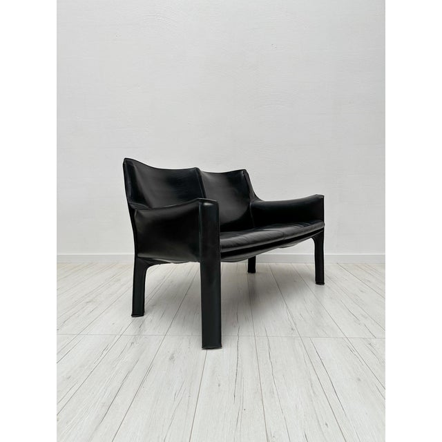Vintage Italian CAB 414 2-Seater Sofa in in Black Leather by Mario Bellini for Cassina, 1980s For Sale - Image 10 of 10