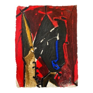 Mid 20th Century Abstract Collagraph by Afro-Carribean/French Artist Serge Hélenon For Sale
