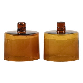 Art Deco Amber Glass Cloches, Set of 2 For Sale