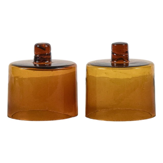 Art Deco Amber Glass Cloches, Set of 2 For Sale