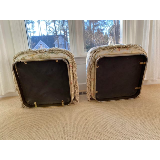 1970s Marge Carson Style Brass Base Tassled Poufs - a Pair For Sale - Image 10 of 13