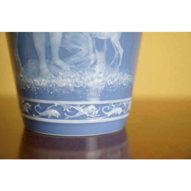 Pair of Antique Limoges Pâte-Sur-Pâte Blue Porcelain Vases For Sale - Image 10 of 13