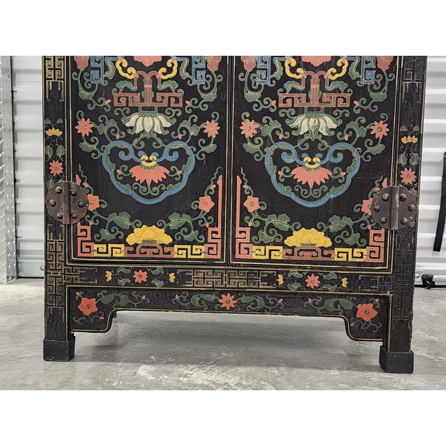 Wood Vintage Asian Polychrome Lacquered Cabinet For Sale - Image 7 of 12