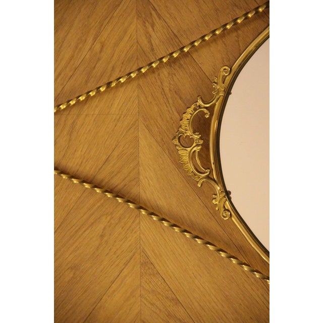 Oval Brass Wall Mirror with Neoclassical Decoration and Brass Chain, 1950s For Sale - Image 15 of 17