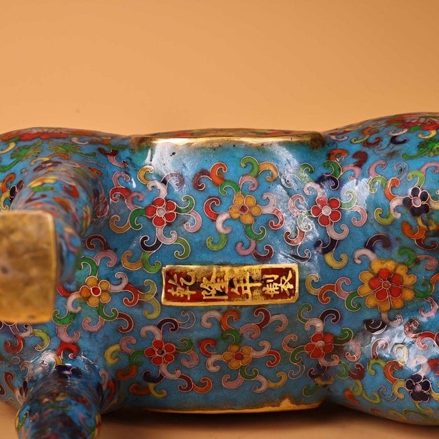 Late 19th Century Pair of Cloisonné Enamel Gilt Bronze Horse Figures, 14200g Total, Qianlong Mark For Sale - Image 10 of 10