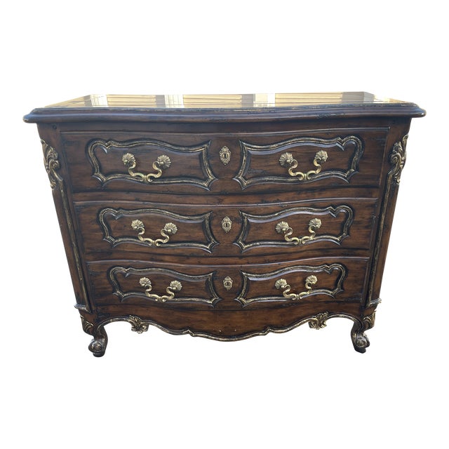 Marge Carson 3 Drawer Marble Inlay Top Brass Handles Chest Dresser