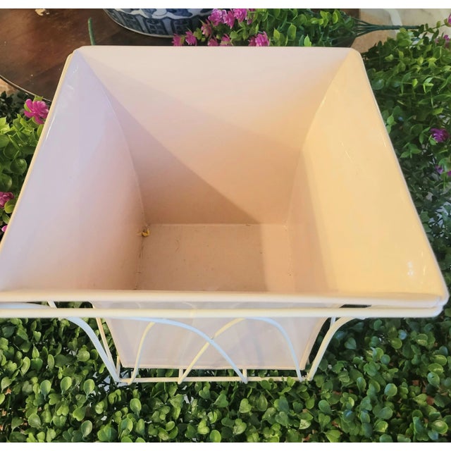 1990s Pale Pink Lacquered Metal Caged Planter Pot For Sale - Image 5 of 11