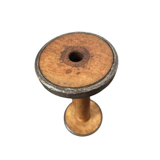 Brown Antique 19th Century Wooden Textile Spool With Metal Rims – Large Industrial Bobbin | Farmhouse & Mill Decor Accent For Sale - Image 8 of 10