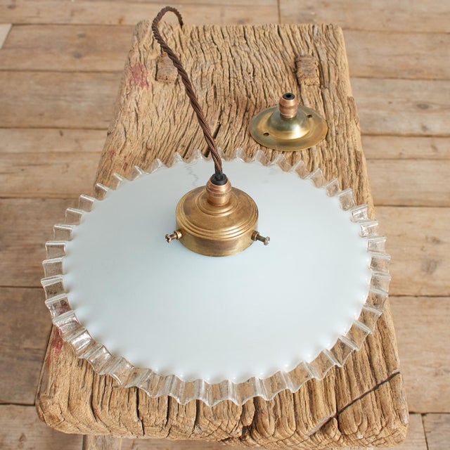 Antique French Coolie Milk Glass Kitchen Task Pendant Light, 1920s For Sale - Image 4 of 7