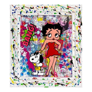 Jozza, Betty Boop Bang!, Unique Mixed Media on Canvas With Painted Frame, 31 X 27 In. For Sale