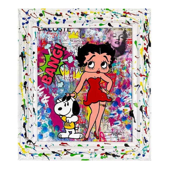 Jozza, Betty Boop Bang!, Unique Mixed Media on Canvas With Painted Frame, 31 X 27 In. For Sale