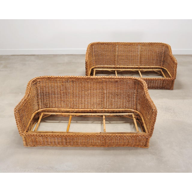 Pair of Michael Taylor Style Organic Modern Wicker Rattan Sofas For Sale - Image 16 of 18