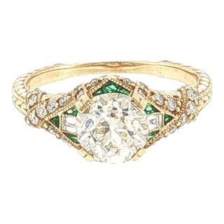 Repurposed 14k Yellow Gold 1.38 Carat Old European Cut Reproduction Ring, Size 6.5 For Sale