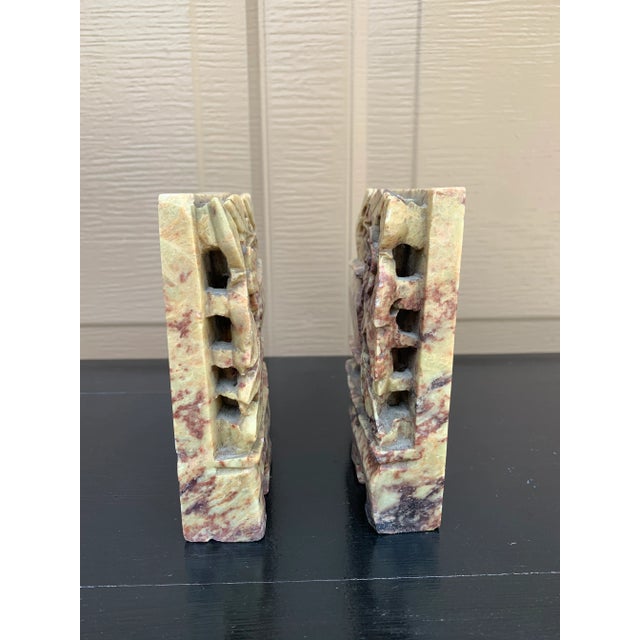 Pink Antique Chinese Art Deco Carved Soapstone Floral Bookends, Pair For Sale - Image 8 of 13