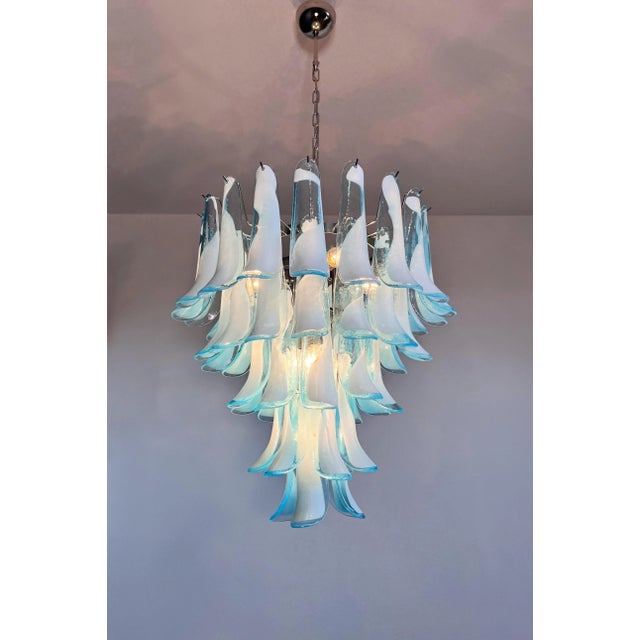 Italian Murano Style Chandelier, 52 Blue Glass Petals in 5 Levels For Sale - Image 10 of 12