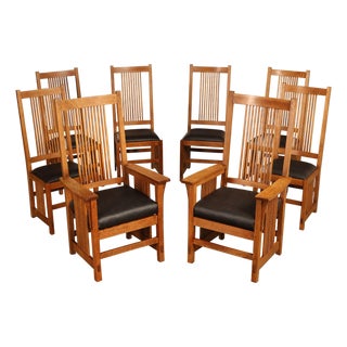 Stickley Mission Collection Set of Eight Oak Spindle Dining Chairs For Sale