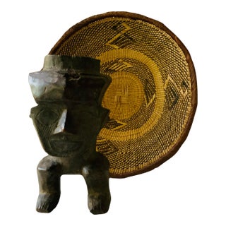 Vintage West African Carved Wood Figural Cup, Anthropomorphic Human Form For Sale