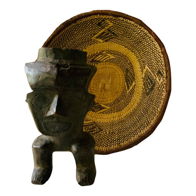 Vintage West African Carved Wood Figural Cup, Anthropomorphic Human Form For Sale