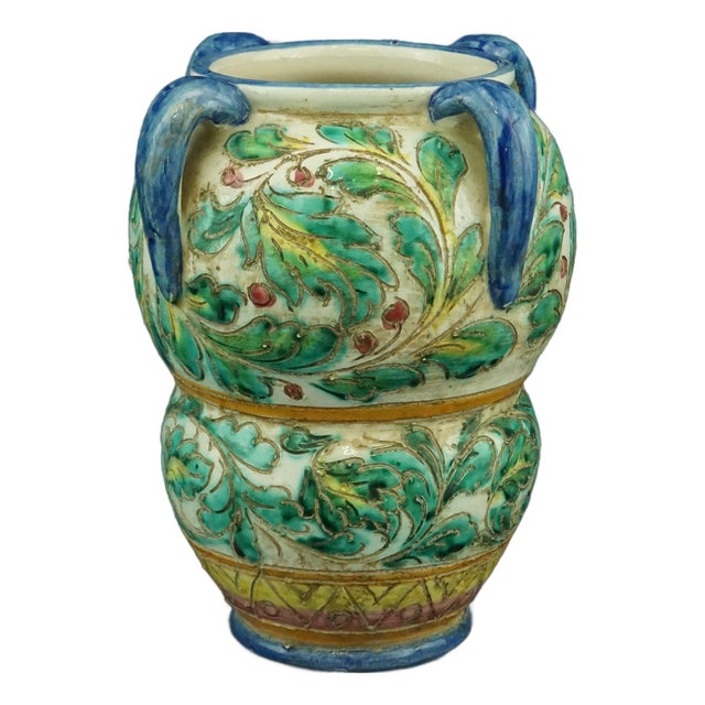 Antique Ceramic Vase with Handles from Fratelli Fanciullacci, 1890s For Sale