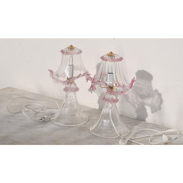 1970s 1970s Pink Table Lamps in Murano Glass - Set of 2 For Sale - Image 5 of 15